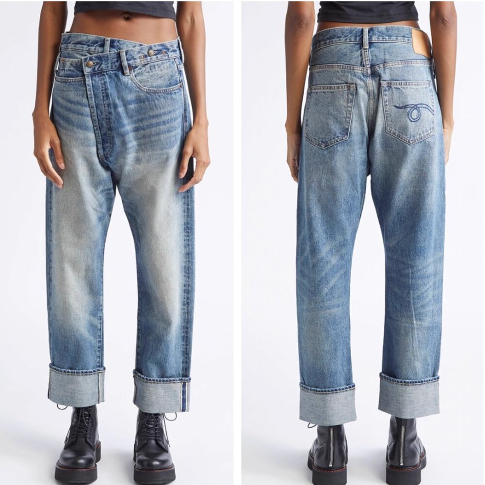 LIMITED NWT R13 Cuffed Crossover Straight Leg Jeans Estin Selvedge Blue - Picture 1 of 10